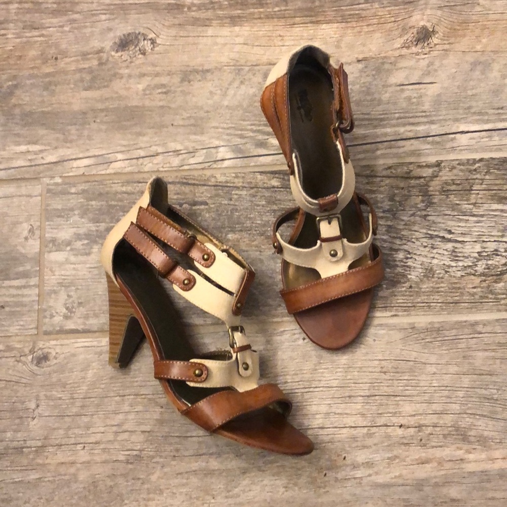 Massimo Steampunk’d canvas leather strap heels 8.5
